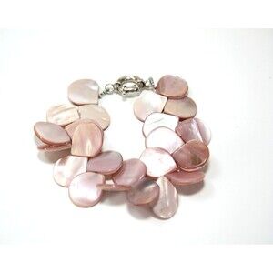 Vintage Beaded Bracelet Mother Of Pearl Tear Drop Pink Beads 7 " Bridal Jewelry